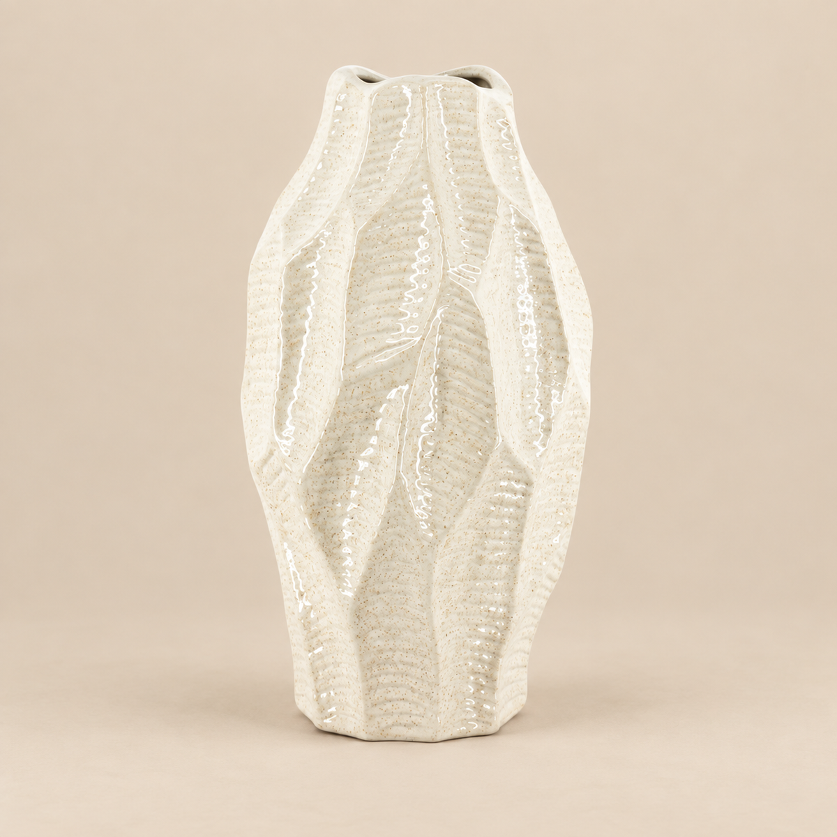 Aardewerk vaas Leaf beige